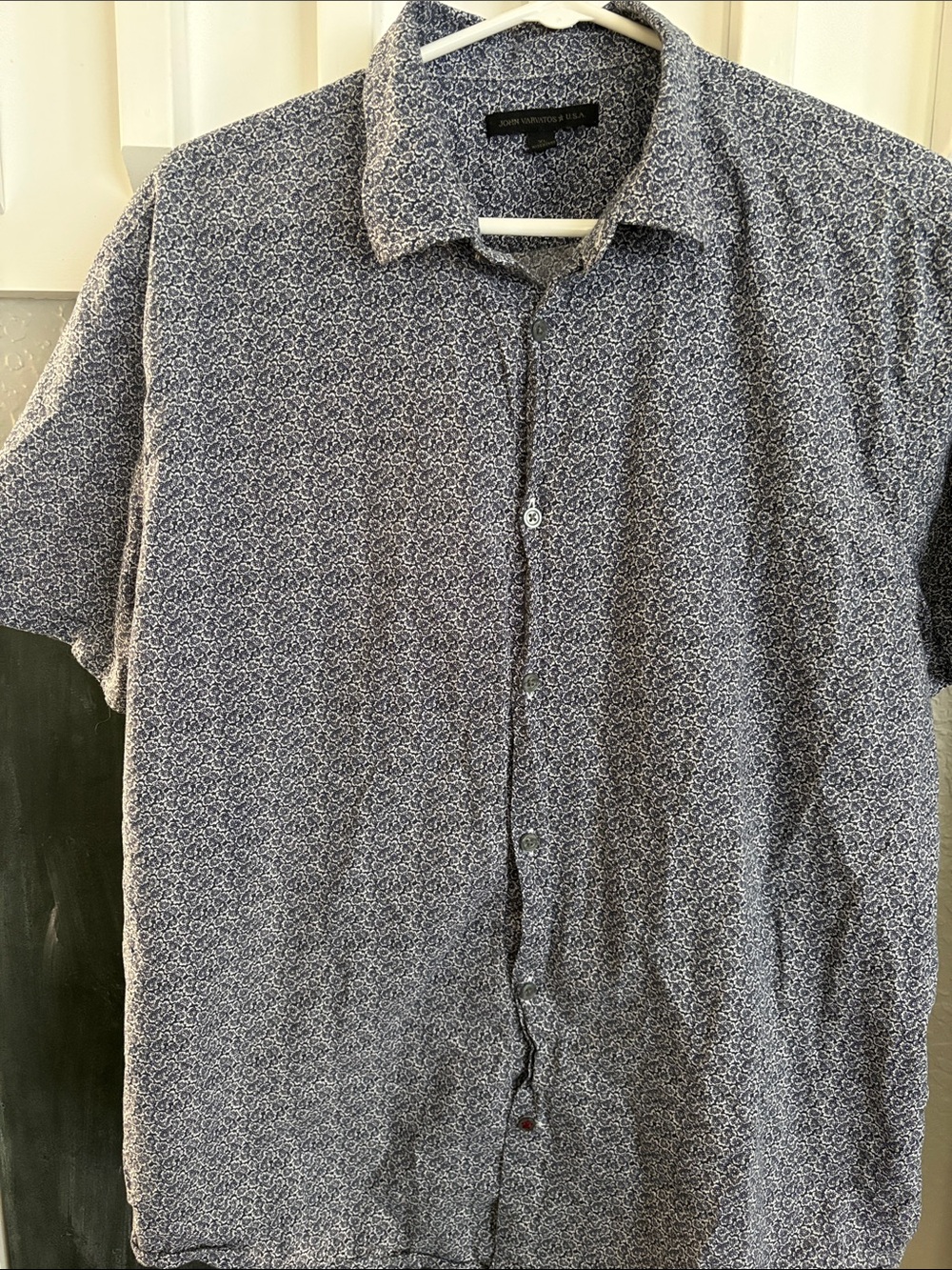 John Varvatos Short-Sleeve Micro-Print Button-Down Shirt - Navy